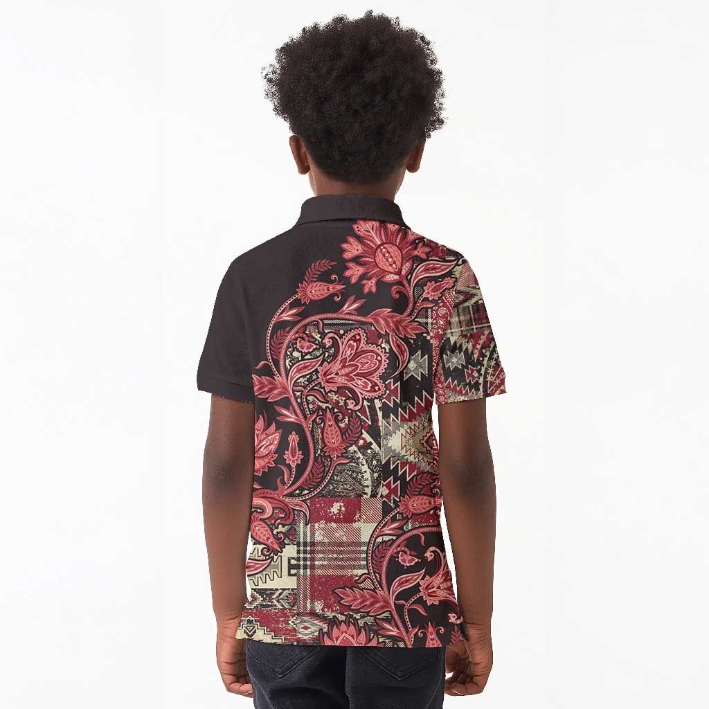Afro Floral mix Maasai Shuka Kid Polo Shirt Red Moitf