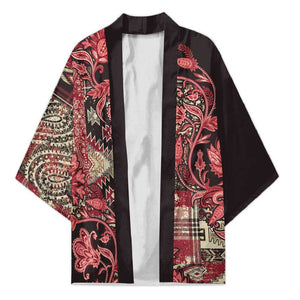 Africa Floral mix Maasai Shuka Kimono Red Moitf