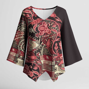Africa Floral mix Maasai Shuka Kimono Sleeve Blouse Red Moitf
