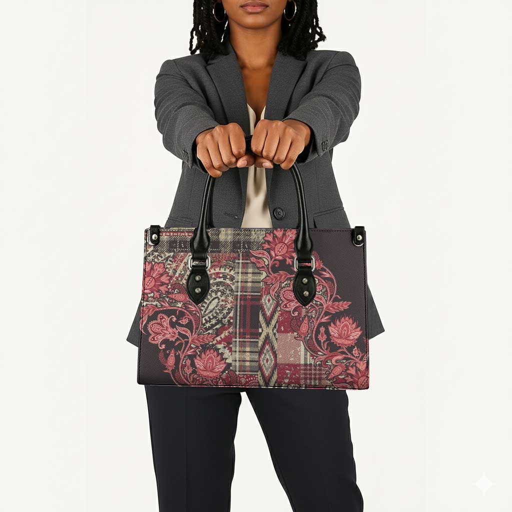 Africa Floral mix Maasai Shuka Leather Bag Red Moitf