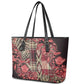 Afro Floral mix Maasai Shuka Leather Tote Bag Red Moitf