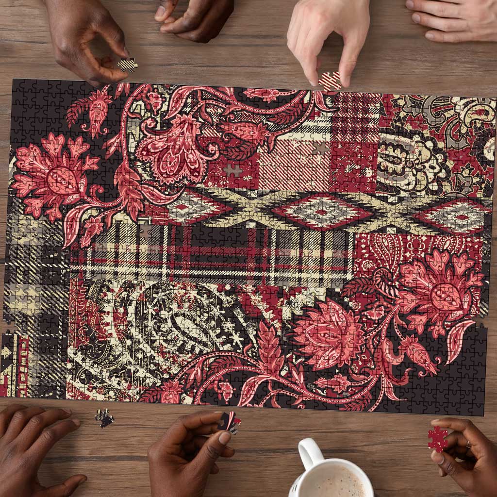 Africa Floral mix Maasai Shuka Puzzle Red Moitf