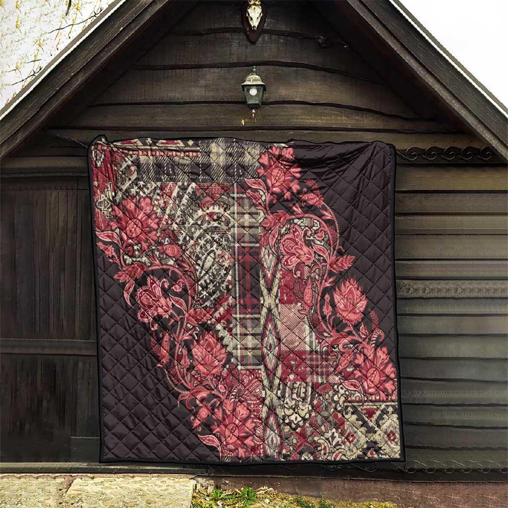 Afro Floral mix Maasai Shuka Quilt Red Moitf
