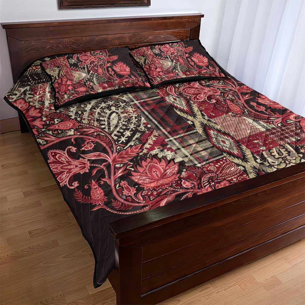 Afro Floral mix Maasai Shuka Quilt Bed Set Red Moitf