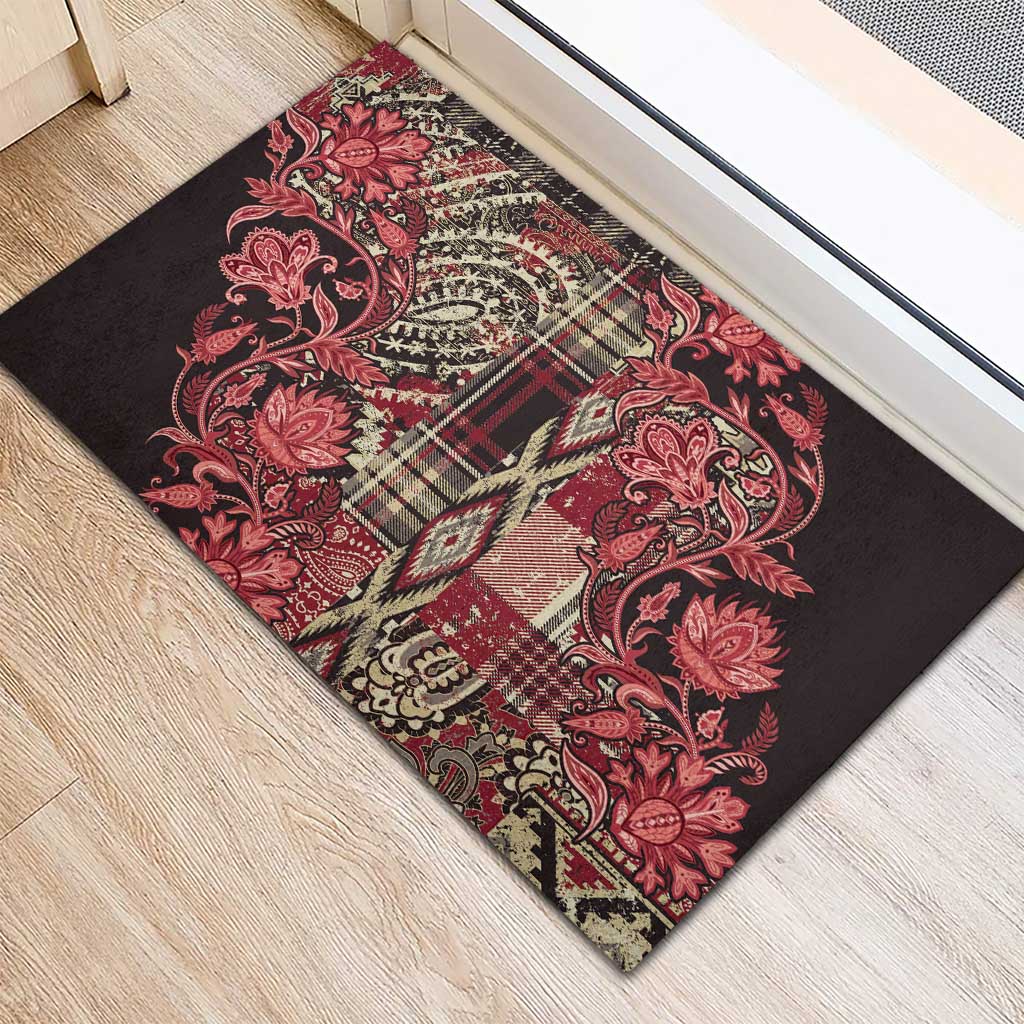 Afro Floral mix Maasai Shuka Rubber Doormat Red Moitf