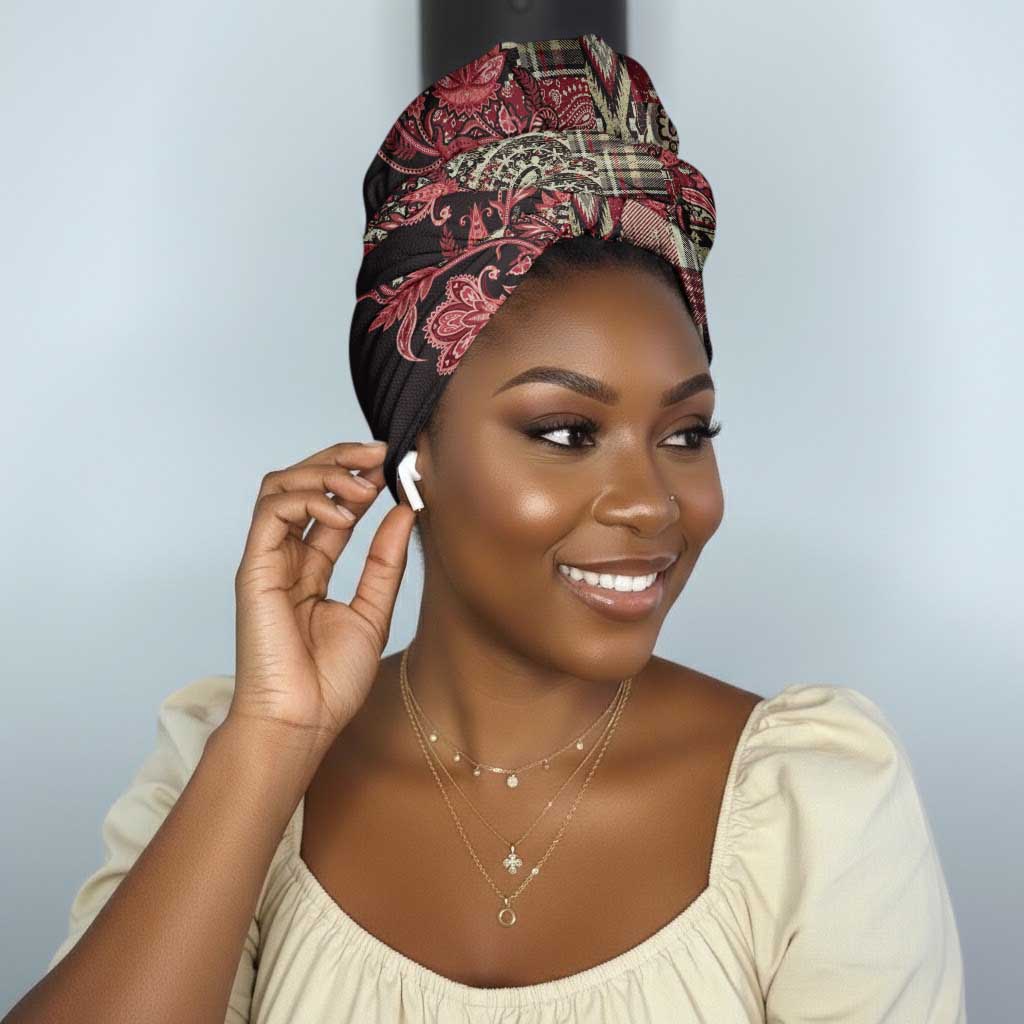 Africa Floral mix Maasai Shuka Simple Headwrap Red Moitf
