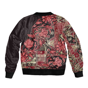 Afro Floral mix Maasai Shuka Sleeve Zip Bomber Jacket Red Moitf