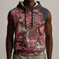 Afro Floral mix Maasai Shuka Sleeveless Hoodie Red Moitf - African Pride