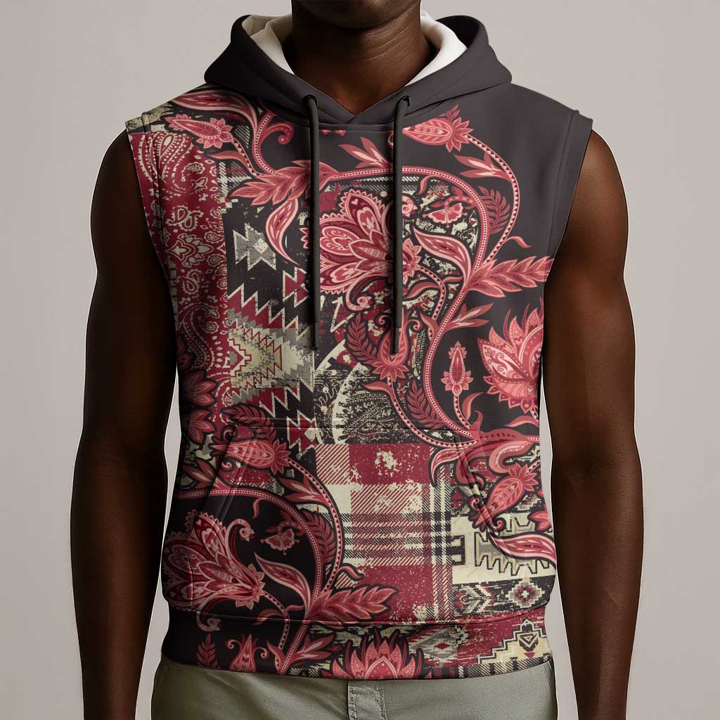 Afro Floral mix Maasai Shuka Sleeveless Hoodie Red Moitf - African Pride