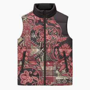 Africa Floral mix Maasai Shuka Sleeveless Puffer Jacket Red Moitf