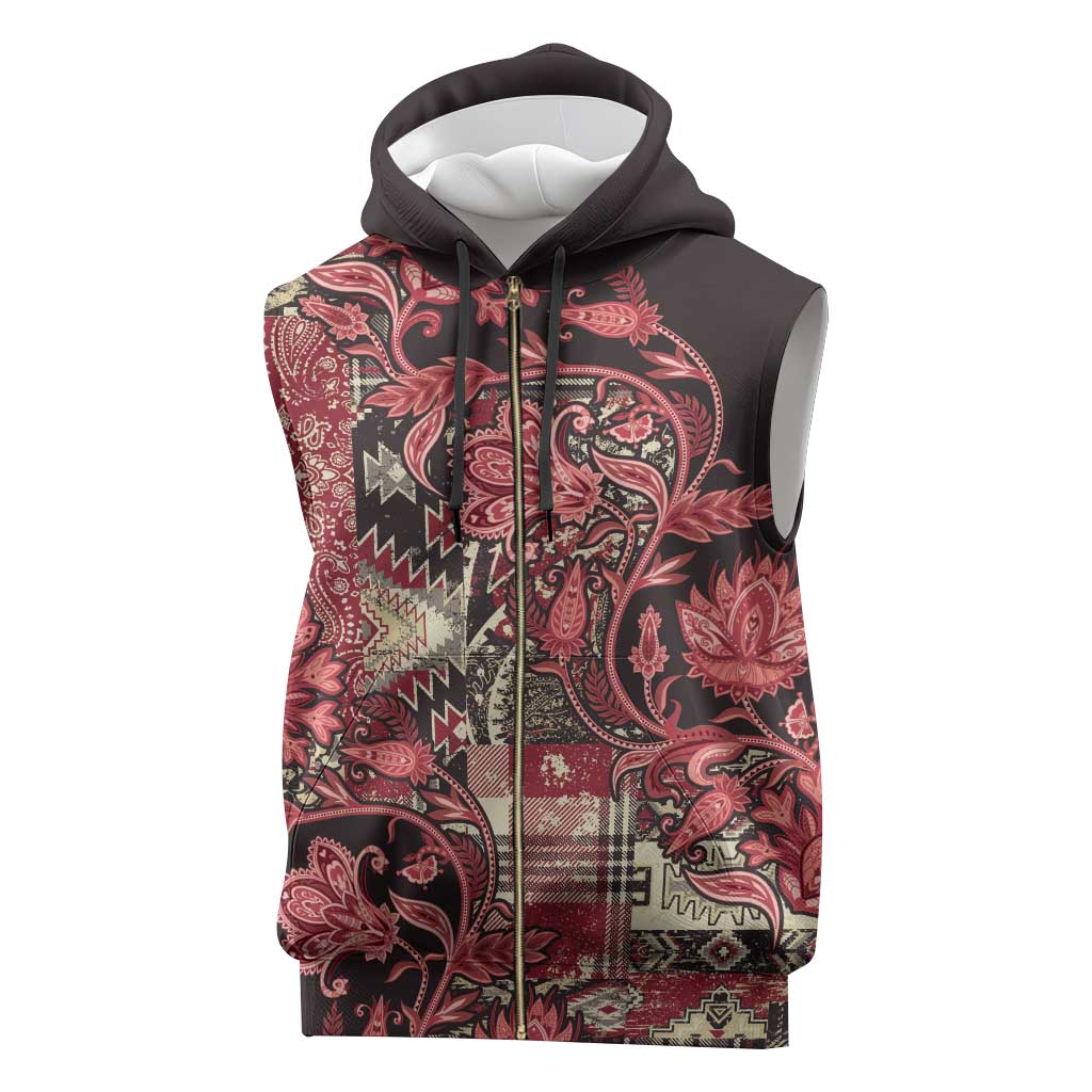 Afro Floral mix Maasai Shuka Sleeveless Zip Hoodie Red Moitf - African Pride