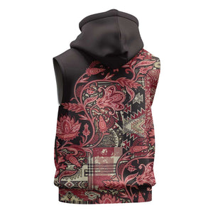 Afro Floral mix Maasai Shuka Sleeveless Zip Hoodie Red Moitf - African Pride