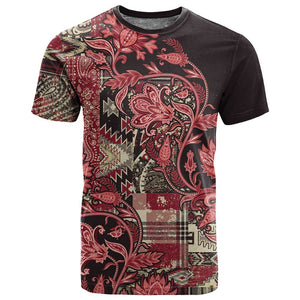 Afro Floral mix Maasai Shuka T shirt Red Moitf
