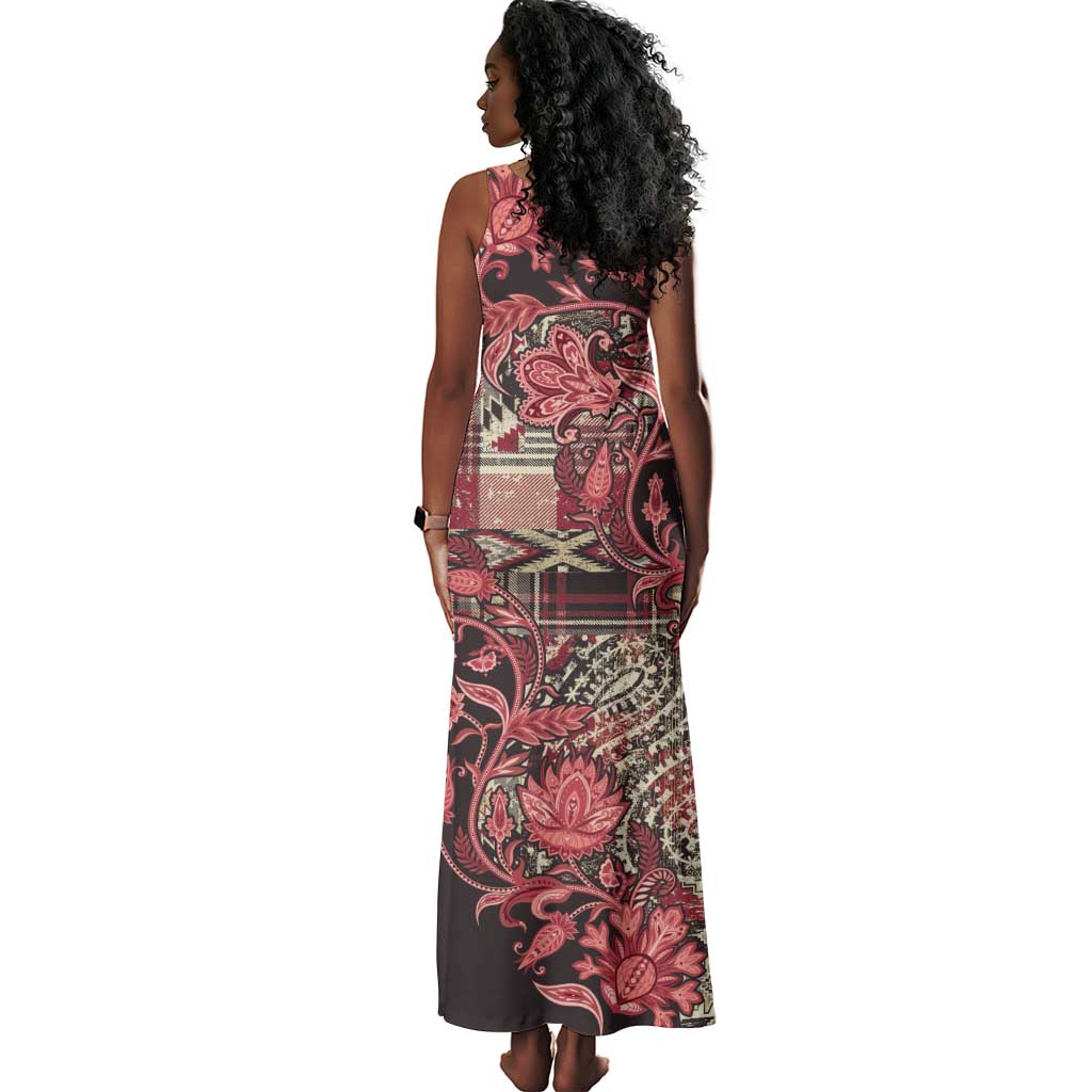 Afro Floral mix Maasai Shuka Tank Maxi Dress Red Moitf