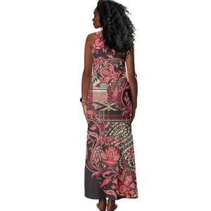 Afro Floral mix Maasai Shuka Tank Maxi Dress Red Moitf