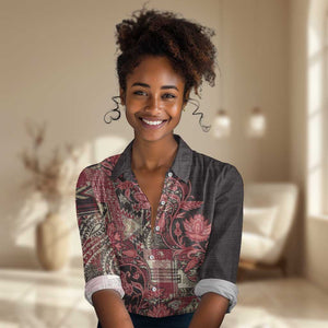 Afro Floral mix Maasai Shuka Women Casual Shirt Red Moitf LT9
