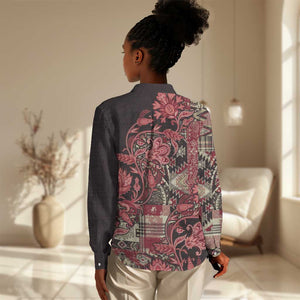 Afro Floral mix Maasai Shuka Women Casual Shirt Red Moitf LT9