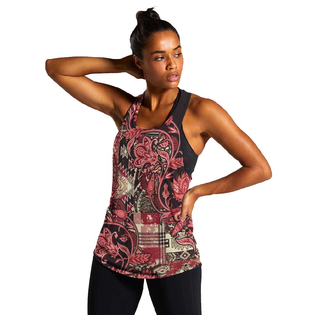 Afro Floral mix Maasai Shuka Women Racerback Tank Red Moitf