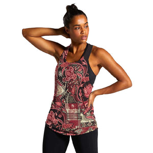 Afro Floral mix Maasai Shuka Women Racerback Tank Red Moitf