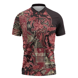 Africa Floral mix Maasai Shuka Zipper Polo Shirt Red Moitf