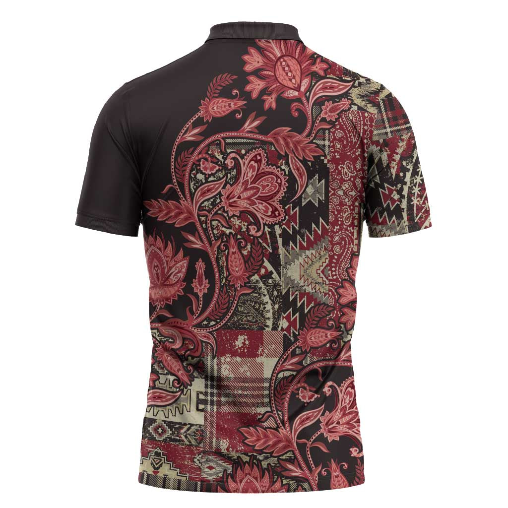 Africa Floral mix Maasai Shuka Zipper Polo Shirt Red Moitf