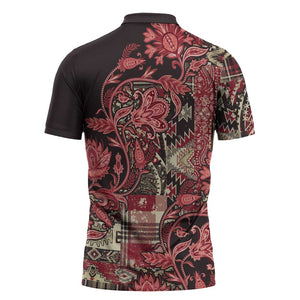 Africa Floral mix Maasai Shuka Zipper Polo Shirt Red Moitf