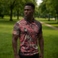 Africa Floral mix Maasai Shuka Zipper Polo Shirt Red Moitf