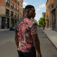 Africa Floral mix Maasai Shuka Zipper Polo Shirt Red Moitf