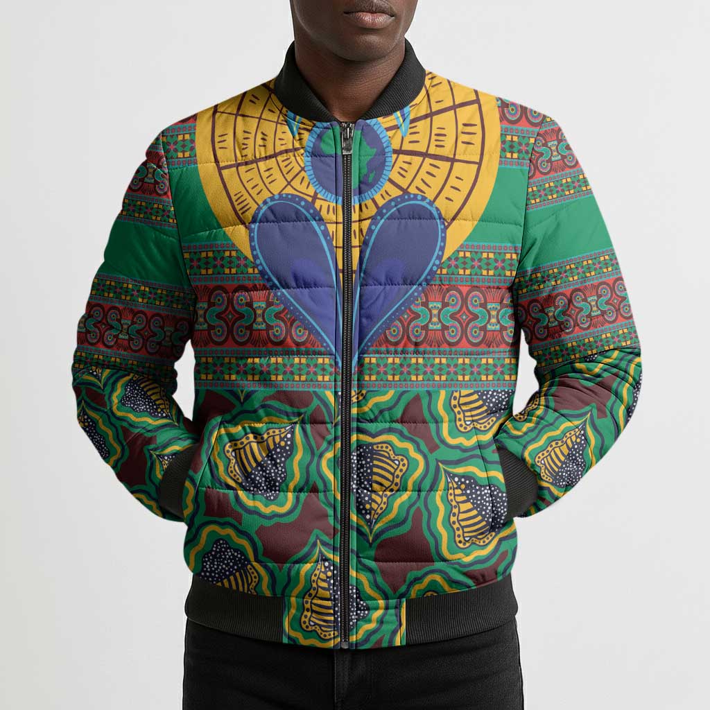 African Pattern Traditional Kanga Style Bomber Puffer Jacket