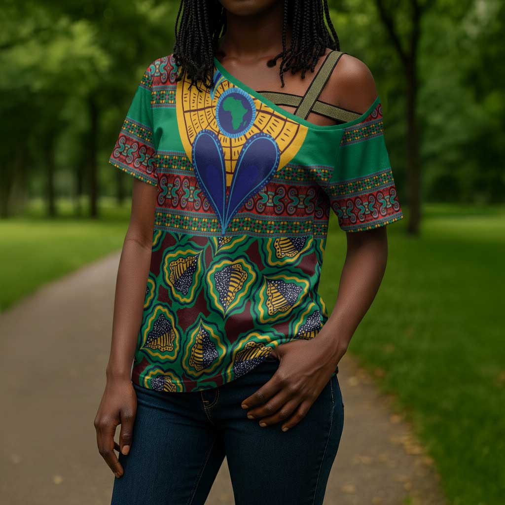 African Pattern Traditional Kanga Style Cross Shoulder Shirt