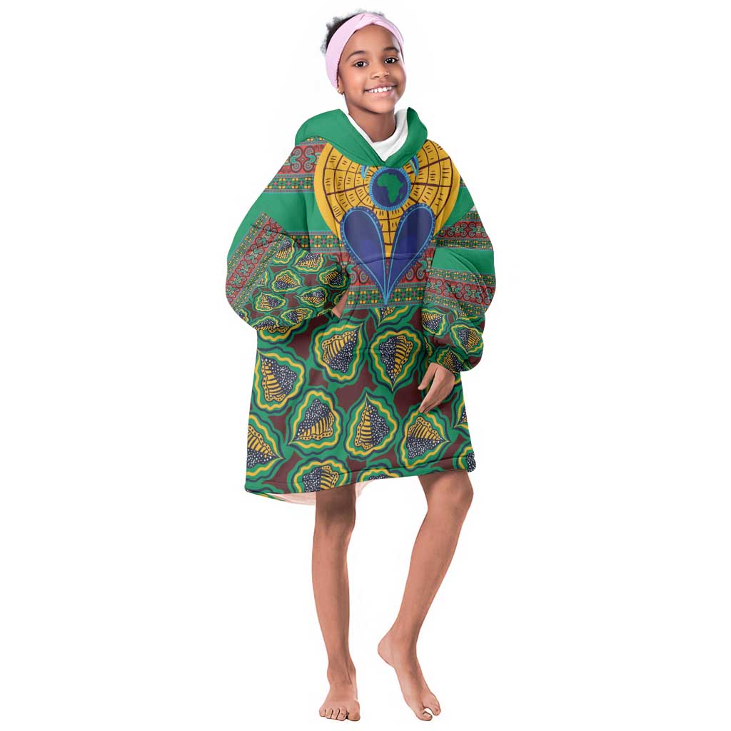 Afro Pattern Traditional Kanga Style KId Wearable Blanket Hoodie