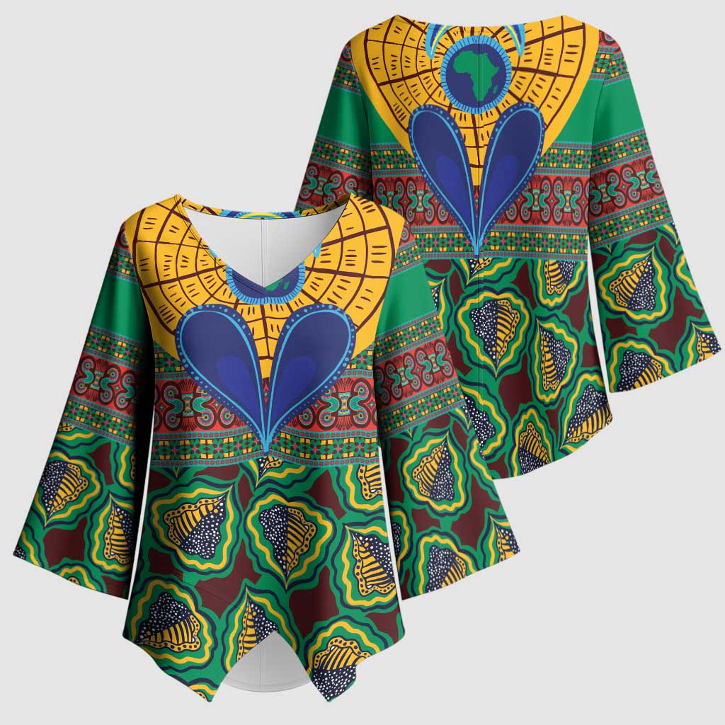 African Pattern Traditional Kanga Style Kimono Sleeve Blouse
