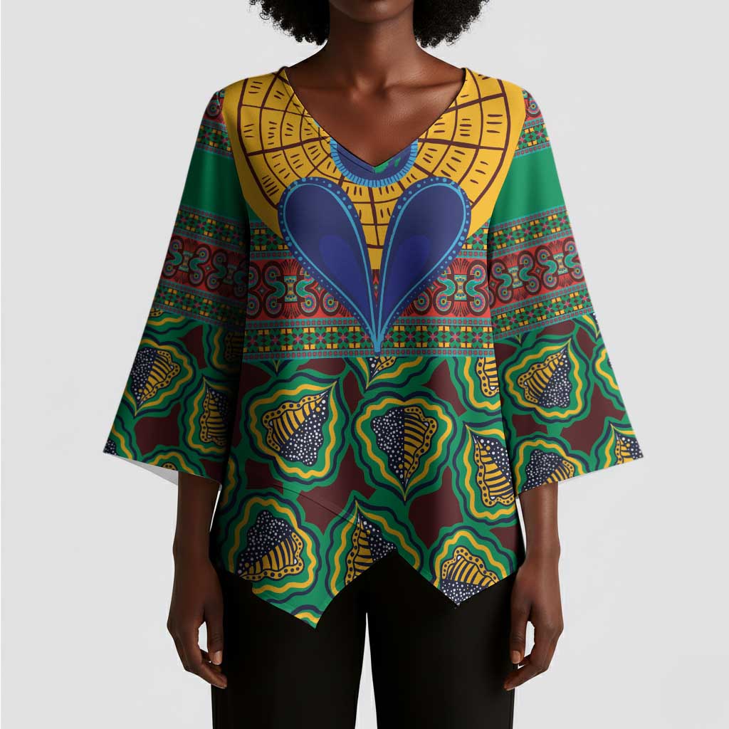 African Pattern Traditional Kanga Style Kimono Sleeve Blouse