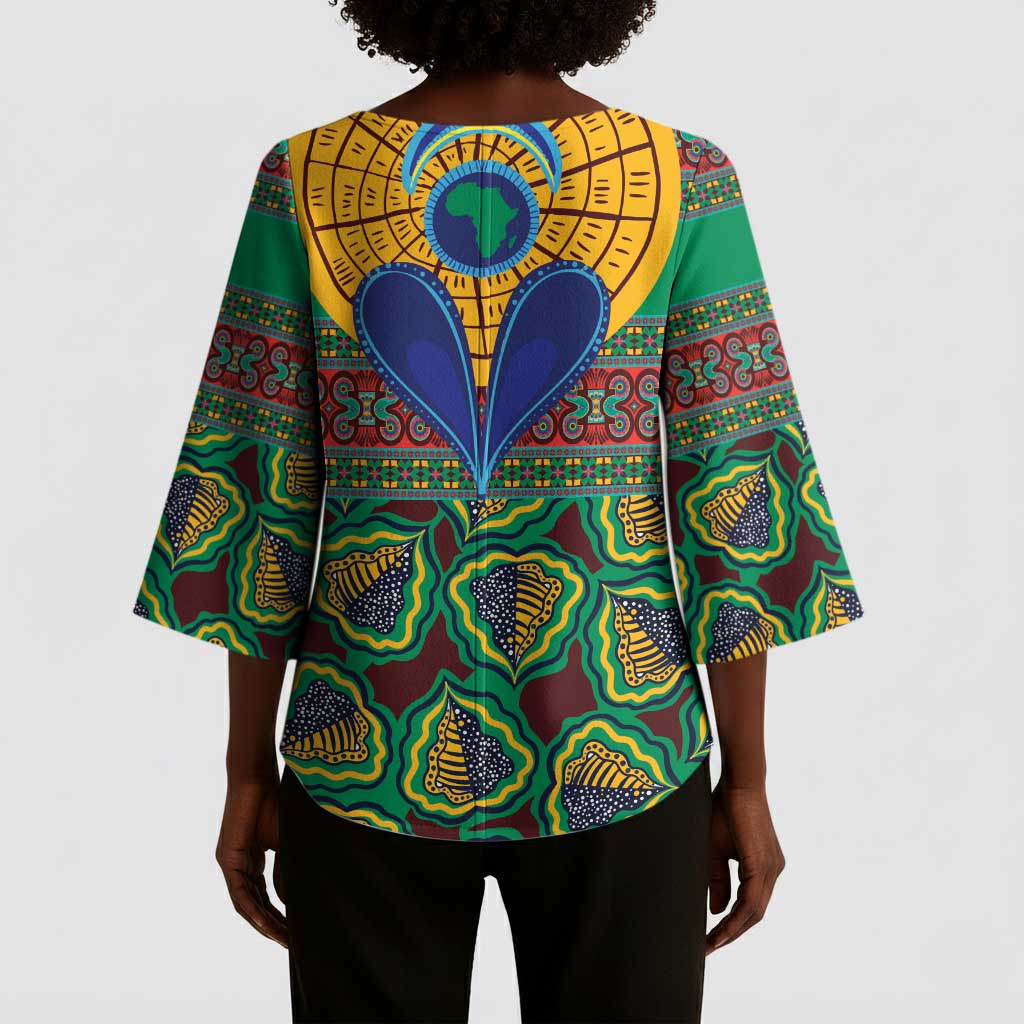 African Pattern Traditional Kanga Style Kimono Sleeve Blouse