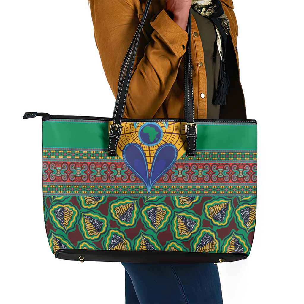 Afro Pattern Traditional Kanga Style Leather Tote Bag