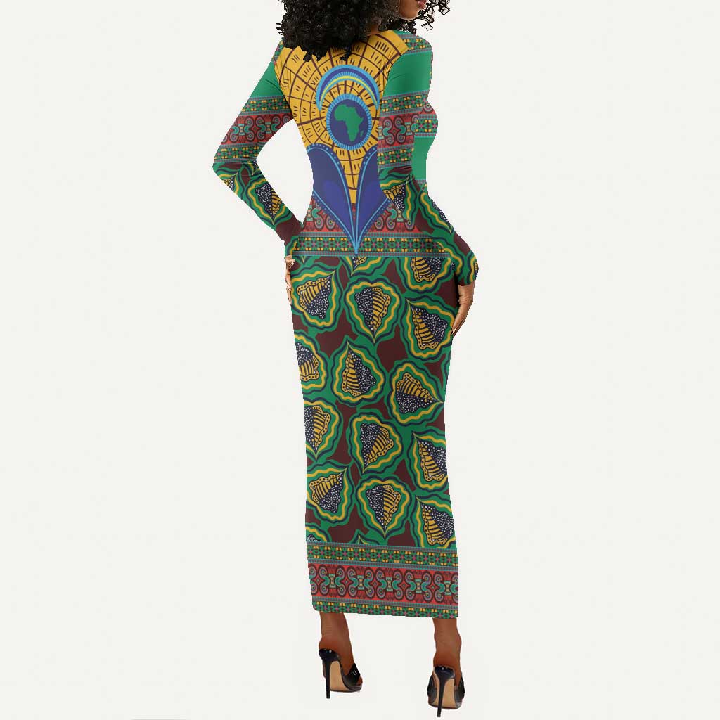 Afro Pattern Traditional Kanga Style Long Sleeve Bodycon Dress LT9
