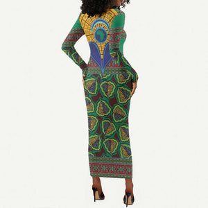 Afro Pattern Traditional Kanga Style Long Sleeve Bodycon Dress LT9