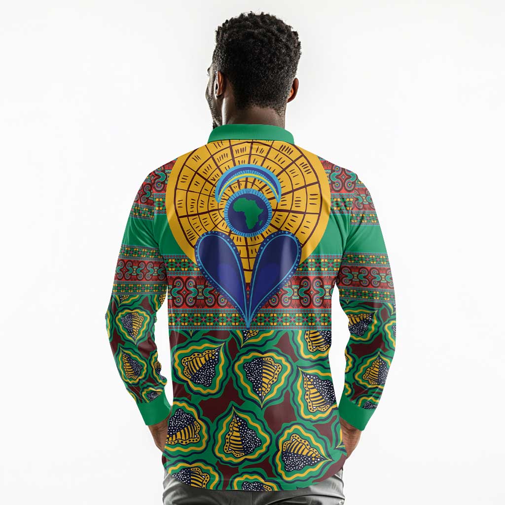 Afro Pattern Traditional Kanga Style Long Sleeve Polo Shirt