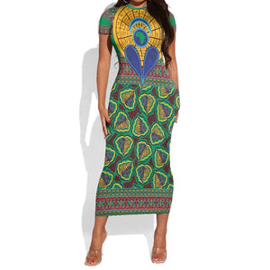 Afro Pattern Traditional Kanga Style Short Sleeve Bodycon Dress LT9