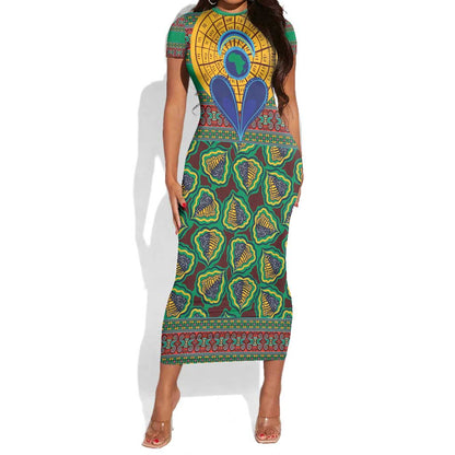 Afro Pattern Traditional Kanga Style Short Sleeve Bodycon Dress LT9