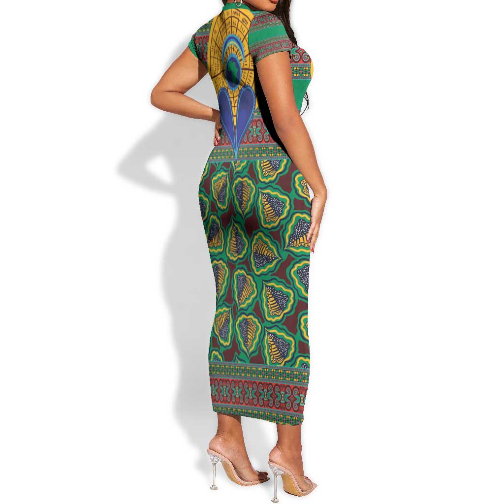 Afro Pattern Traditional Kanga Style Short Sleeve Bodycon Dress LT9