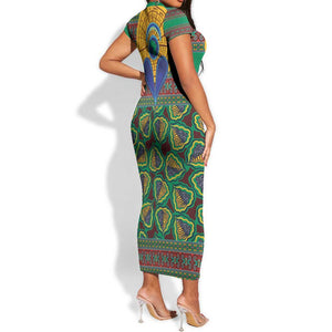 Afro Pattern Traditional Kanga Style Short Sleeve Bodycon Dress LT9