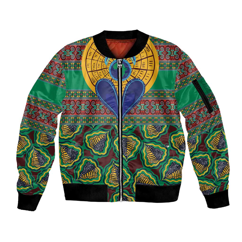 Afro Pattern Traditional Kanga Style Sleeve Zip Bomber Jacket