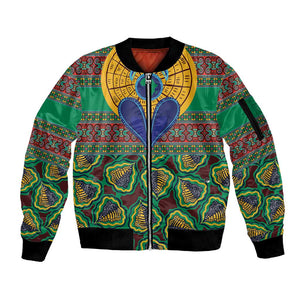 Afro Pattern Traditional Kanga Style Sleeve Zip Bomber Jacket