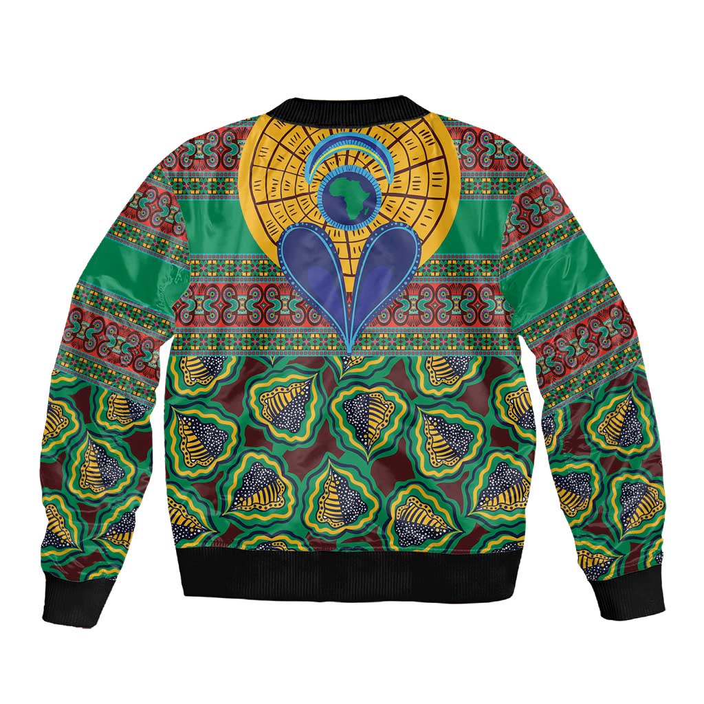 Afro Pattern Traditional Kanga Style Sleeve Zip Bomber Jacket