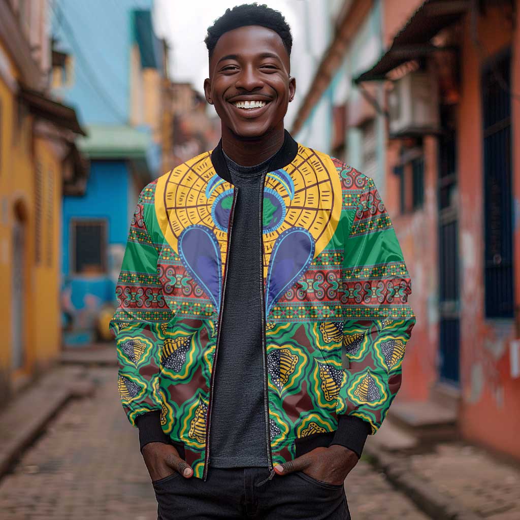 Afro Pattern Traditional Kanga Style Sleeve Zip Bomber Jacket