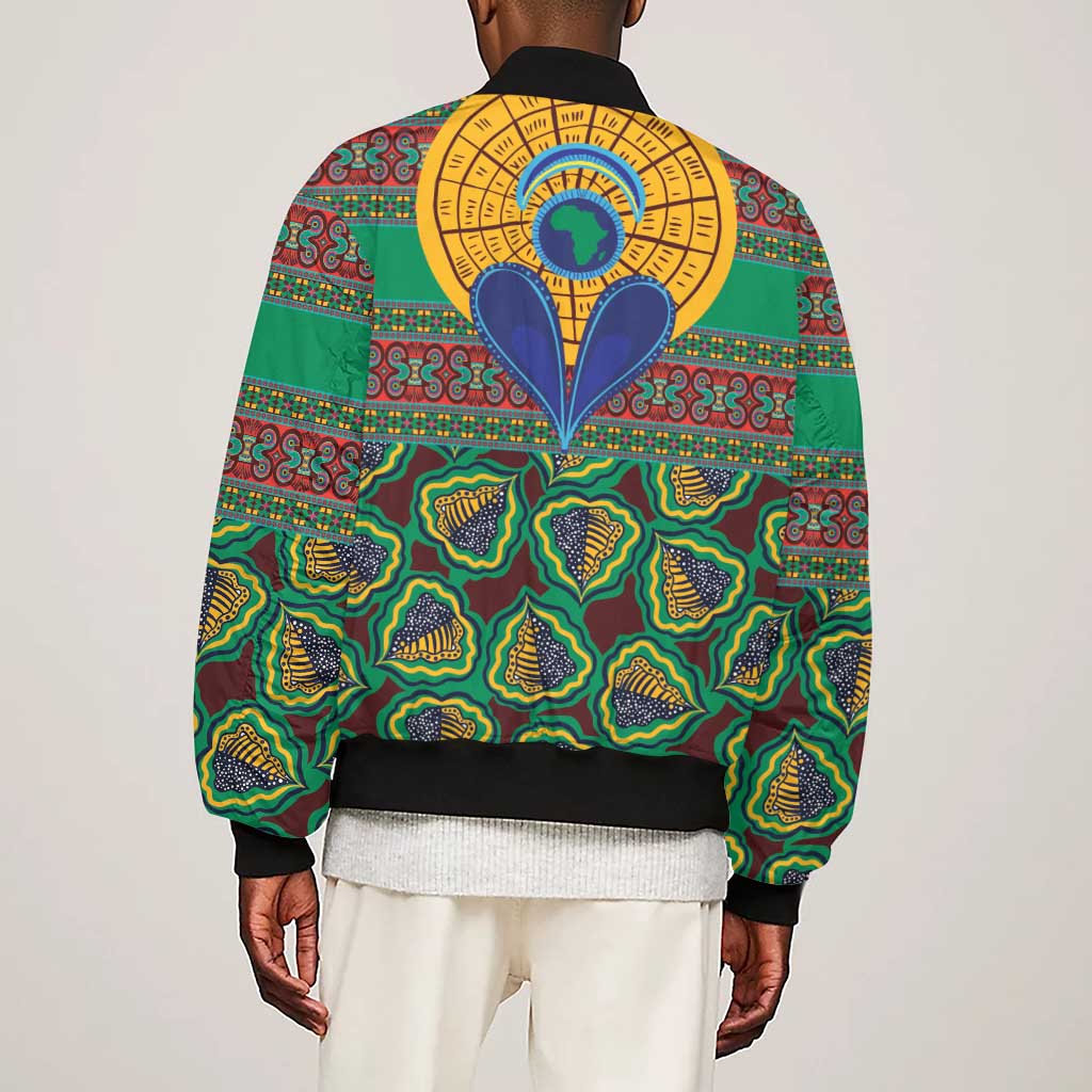 Afro Pattern Traditional Kanga Style Sleeve Zip Bomber Jacket