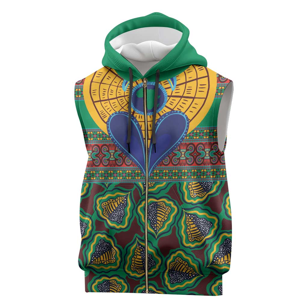 Afro Pattern Traditional Kanga Style Sleeveless Zip Hoodie - African Pride