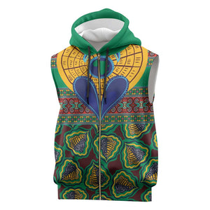 Afro Pattern Traditional Kanga Style Sleeveless Zip Hoodie - African Pride