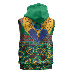 Afro Pattern Traditional Kanga Style Sleeveless Zip Hoodie - African Pride